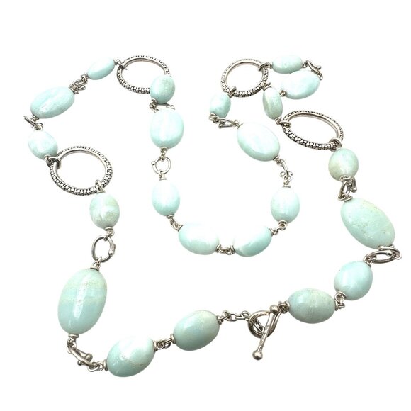 Michael Dawkins Sterling Silver Light Green Gemstone Necklace 36 Inch 137 Grams - Picture 2 of 3